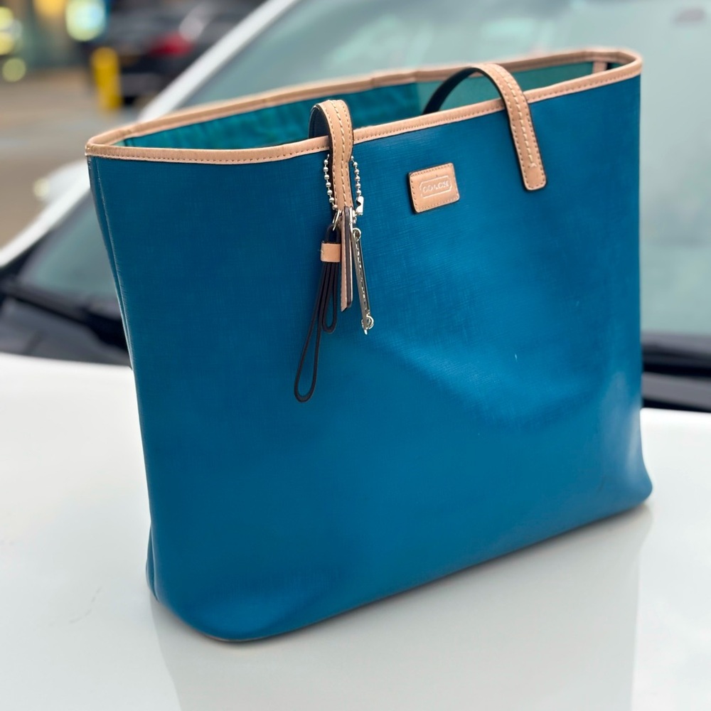 Coach Blue and Tan Leather Tote